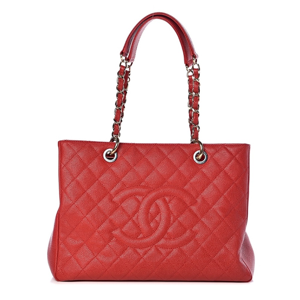 Chanel Caviar Quilted Grand Shopping Tote GST Red